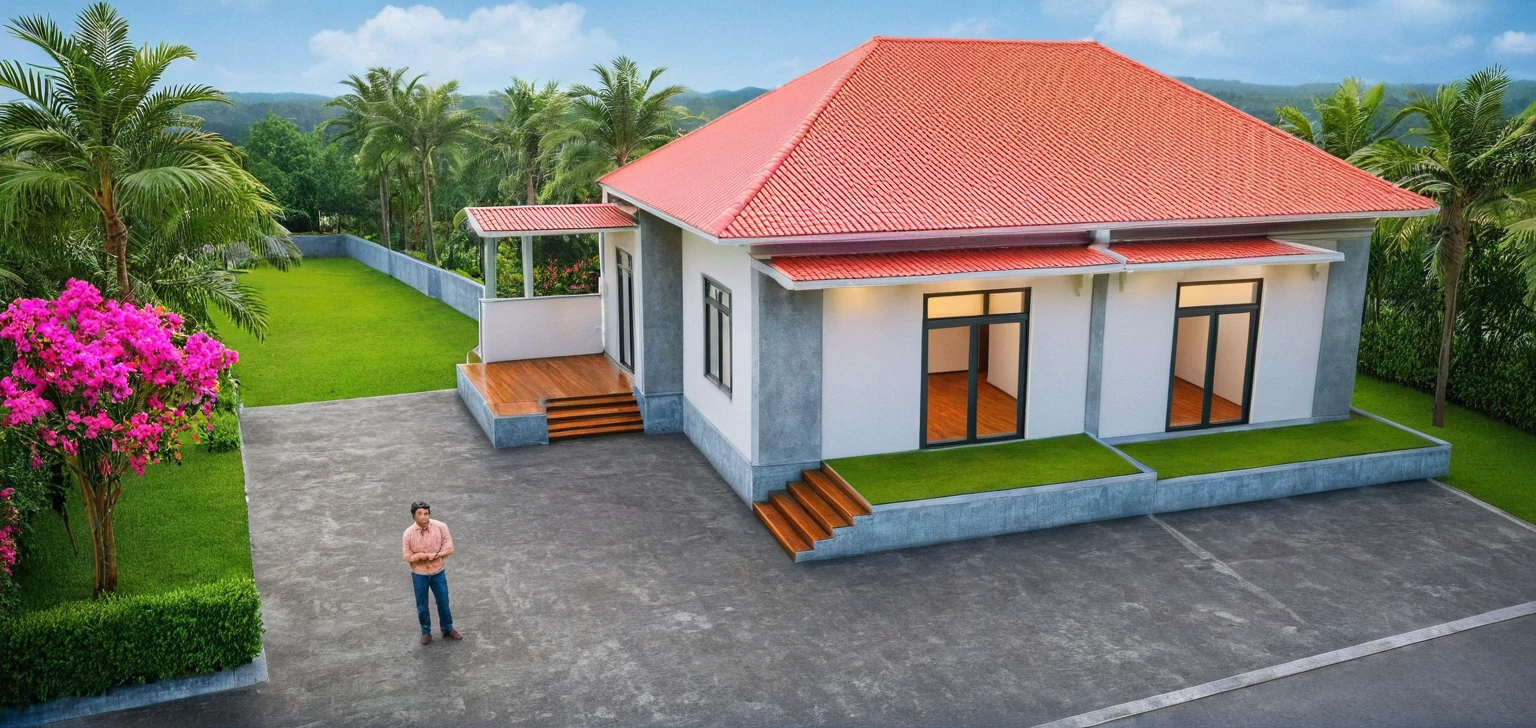 Raw photo,Masterpiece, high quality, best quality, authentic, super detail, exterior, outdoors, house style indochine, Many bougainvilleas along the road ,aiaigroup road,pavement, grass, trees, sky, cloud, (day:1.1), vivid colour
