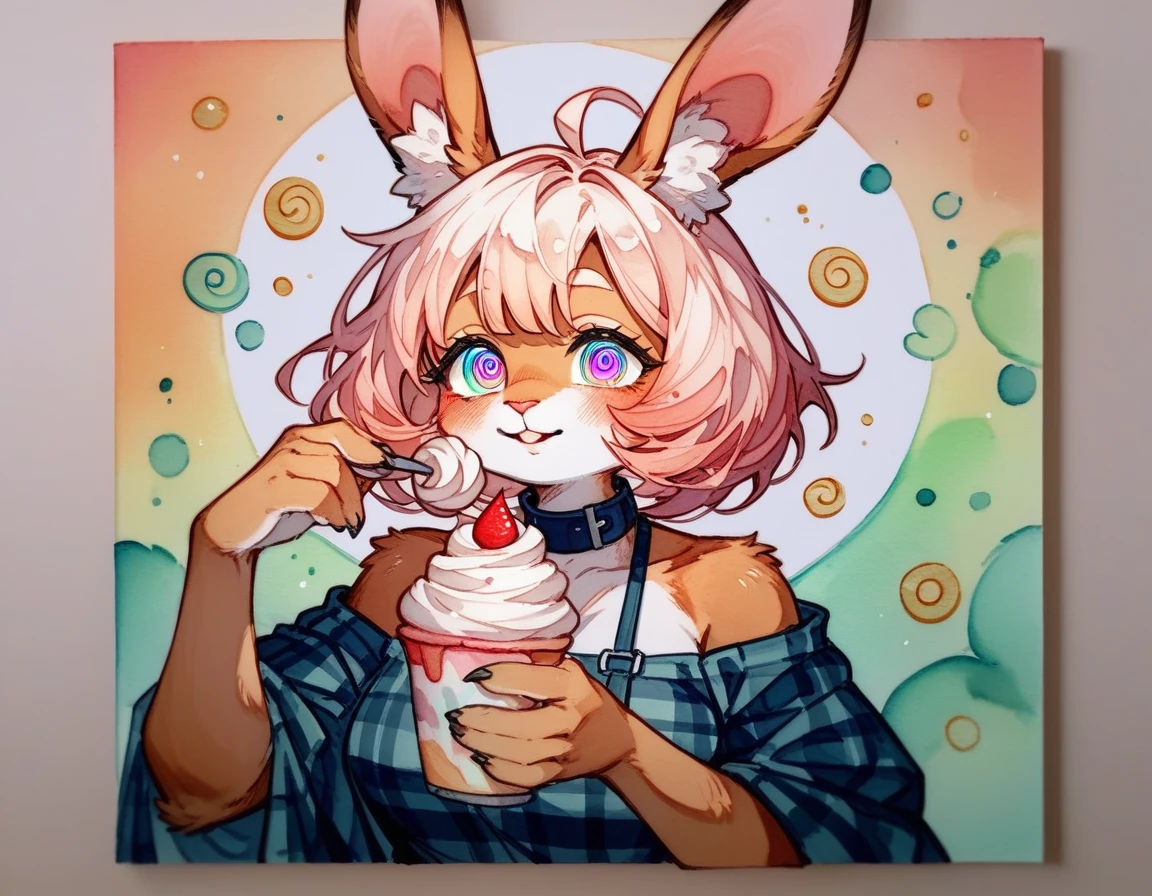   (score_9,score_8_up,score_7_up,score_6_up,score_5_up,score_4_up) Hypnotic bigger splash whipped cream in ornamental watercolor art style, furry, rabbit
