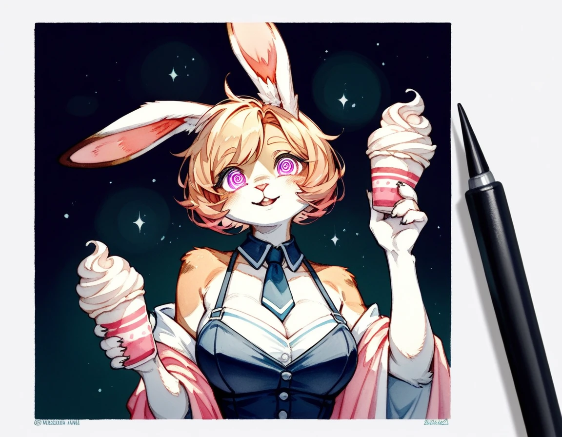 (score_9,score_8_up,score_7_up,score_6_up,score_5_up,score_4_up) Hypnotic bigger splash whipped cream in ornamental watercolor art style, furry, rabbit