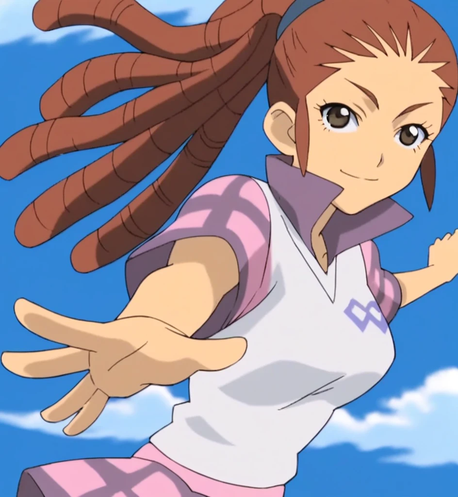 score_9, score_8_superior, score_7_superior, score_6_superior, score_5_superior, score_4_superior, sauce_anime, One girl, Midou Reika, Dreadlocks, Long Hair, High Ponytail, Brown eyes, Pause, smile, View your viewers, Big Breasts ballerina ballet Anne O heart Infatuated Dance Together