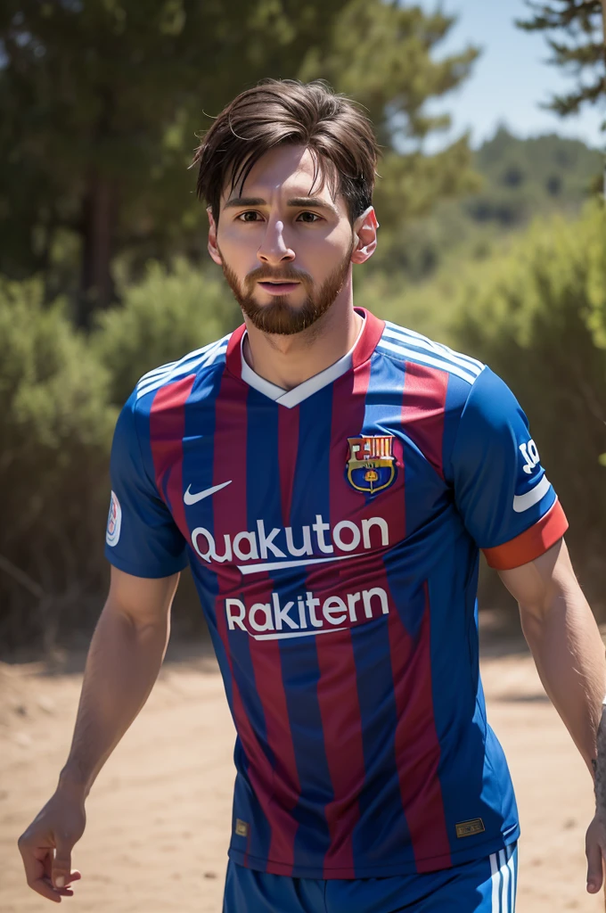 Create realistic photos of Messi and Lamine Yamal in Camp with the number 19 shirt