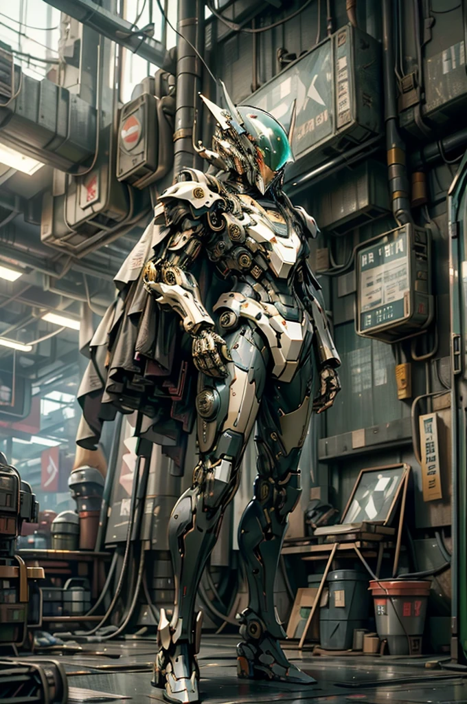 (RAW shooting, Photoreal:1.5, 8K, highest quality, masterpiece, ultra high resolution), perfect dynamic composition:1.2, futuristic pilot suit, sleek and form-fitting with advanced protective gear, helmet with transparent visor and integrated HUD, short hair, determined expression, break standing confidently in front of a large mecha in a seductive pose, one hand on her hip, the other slightly touching the mecha, holding a helmet under one arm, break large mecha with intricate mechanical details, break cyberpunk cityscape in the background, neon lights reflecting off her suit, high-tech environment, cinematic lighting