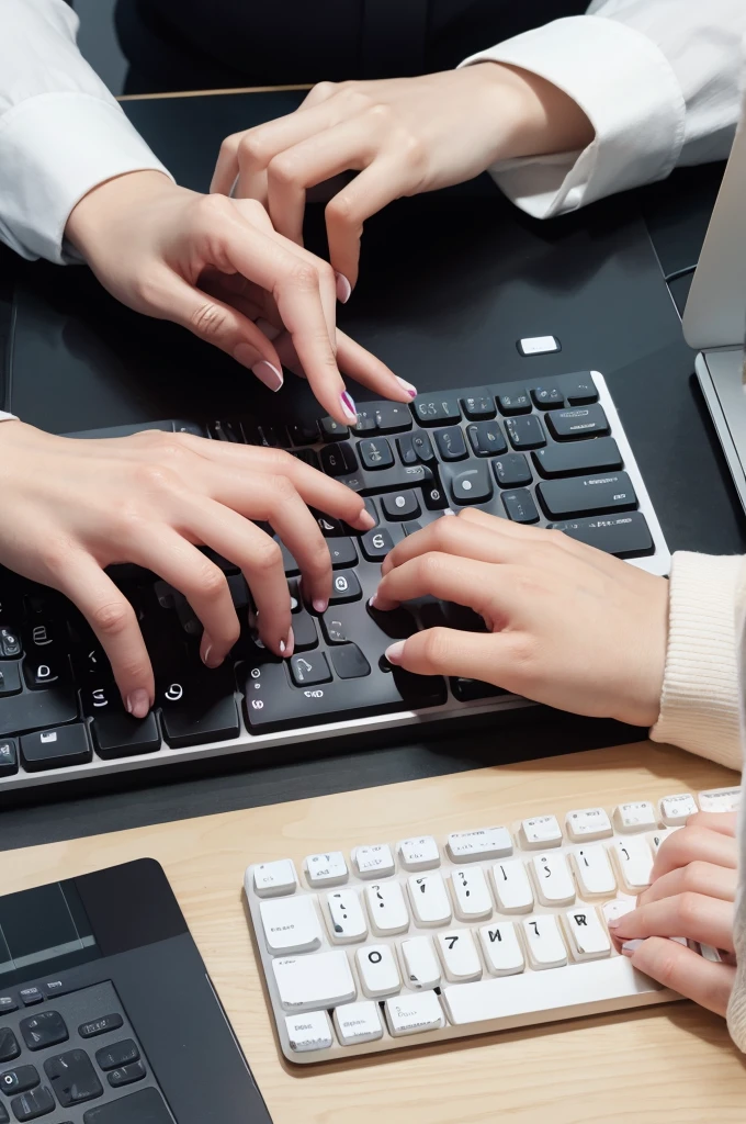 Illustration of a person typing on a computer keyboard with long nails