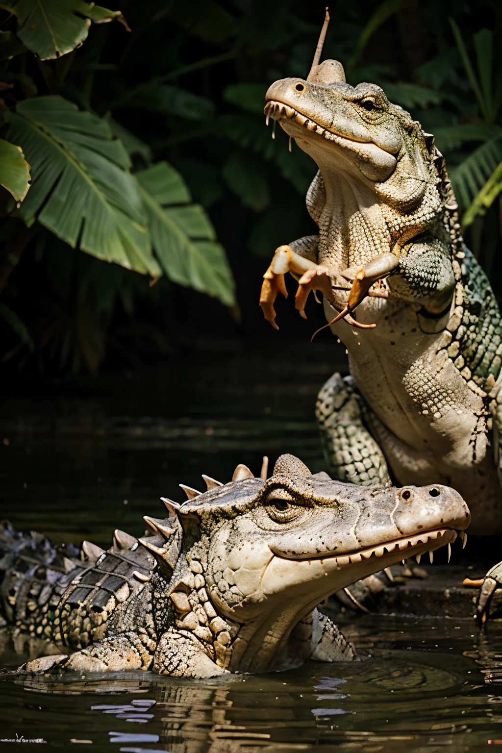 Crocodile and crab talking 