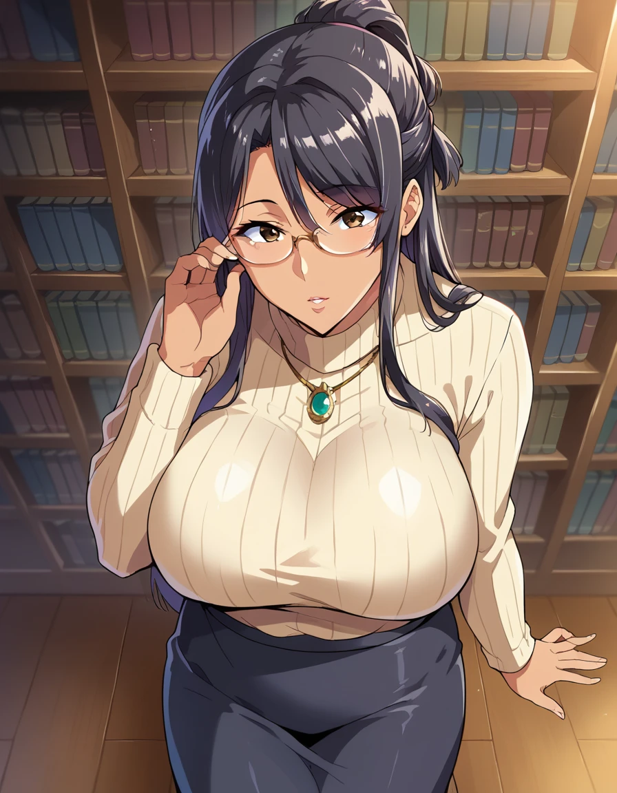 1 girl, tall, long straight black hair, blue eyes, beautiful face, slim figure, big breasts, glasses, . blushing and ashamed expression, open elegant , siting on school desk in a library, [she is showing her tits] [she is topless]

[High Definition] [Detailed] [Masterpiece] [Best Quality] [expressive eyes] [perfect face]