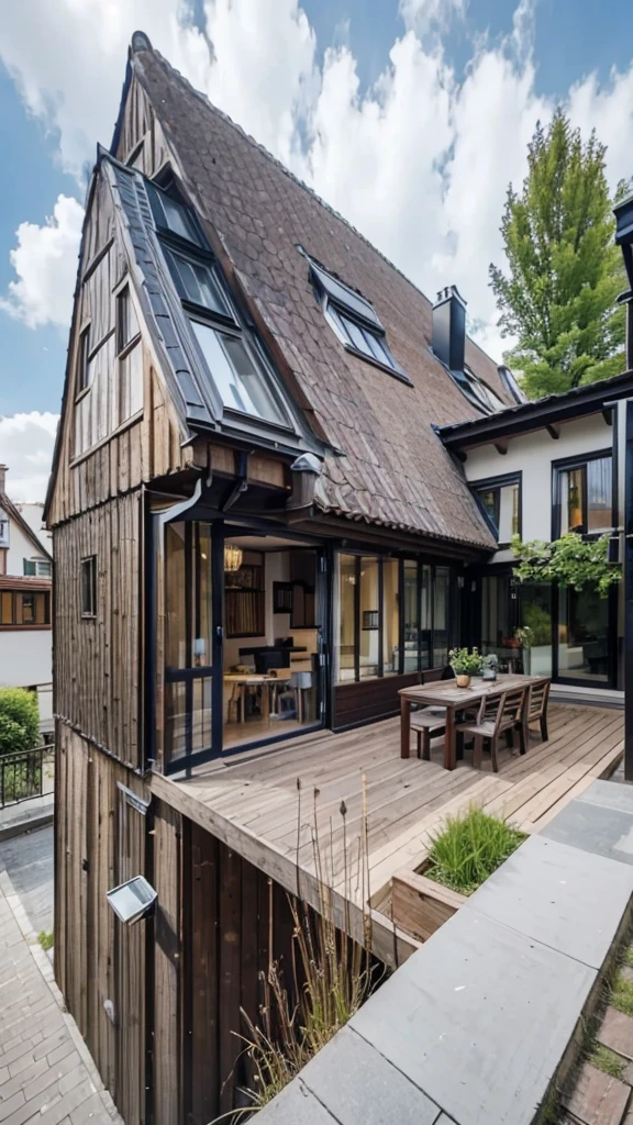 Make a reproduction similar to the image, a modern half-timbered house