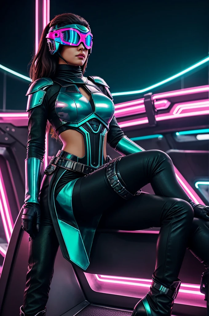 photo of cosplay teenage princess, huge breasts, veiny breasts, black latex bodysuit, unzipped, breasts out, thigh strap, plate armour, reddit, cute, r/nsfwcosplay, r/TooCuteForPorn, r/boobs, r/boobies, cyberpunk, Ultra High Resolution, Detailed Skin, best aesthetic