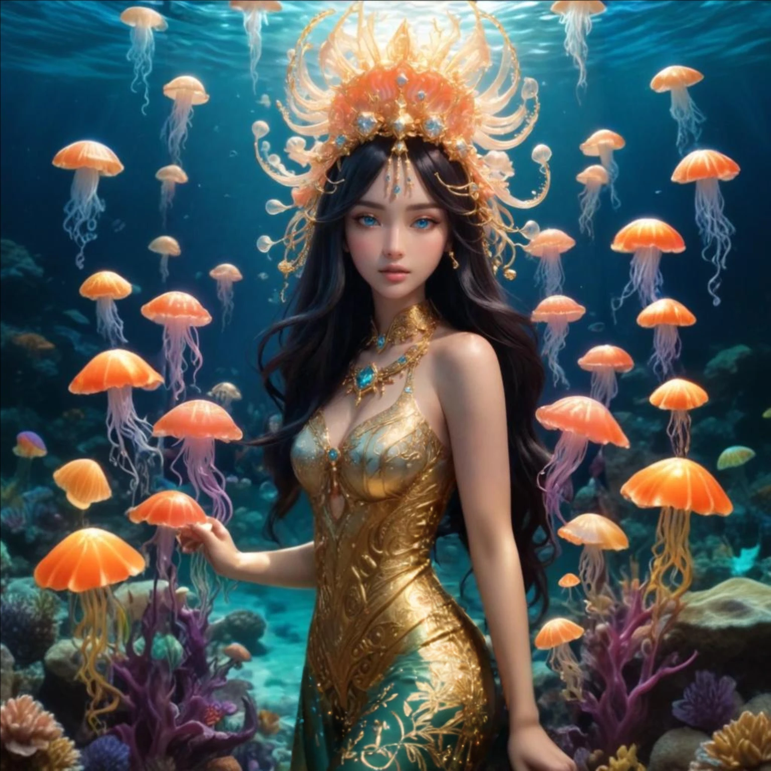 thigh , golden dress