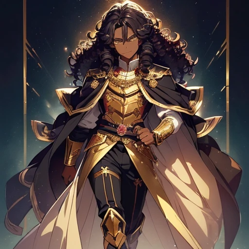 (Boy:1.2),(male gender:1.2,(Anime 2D:1.2) (imperial clothing:1.1) (dark skin:1.2) (curly hair:1.2) (golden boots:1.1) (mystical eyes:1.1) (regal pose:1.1) (detailed background:1.1) (majestic:1.2) (confident:1.1) (imperial setting:1.1) (serious expression:1.1) (determined:1.1) (slight smile:1.0) (thick eyebrows:1.1),(Full Body Portrait:1.2)