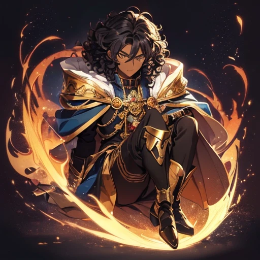 (Boy:1.2),(male gender:1.2,(Anime 2D:1.2) (imperial clothing:1.1) (dark skin:1.2) (curly hair:1.2) (golden boots:1.1) (mystical eyes:1.1) (regal pose:1.1) (detailed background:1.1) (majestic:1.2) (confident:1.1) (imperial setting:1.1) (serious expression:1.1) (determined:1.1) (slight smile:1.0) (thick eyebrows:1.1),(Full Body Portrait:1.2)