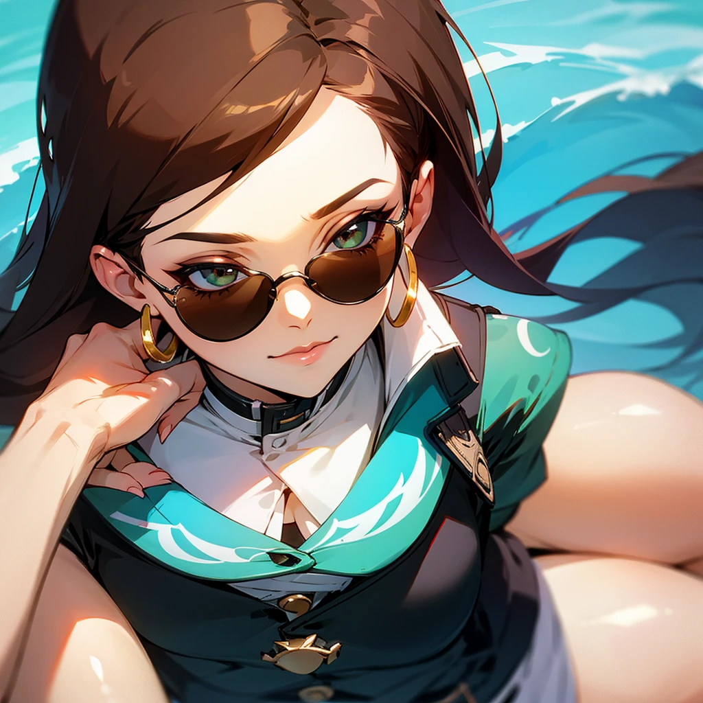 Leila, Bright eyes, blue hair, whole body, In a swimming pool