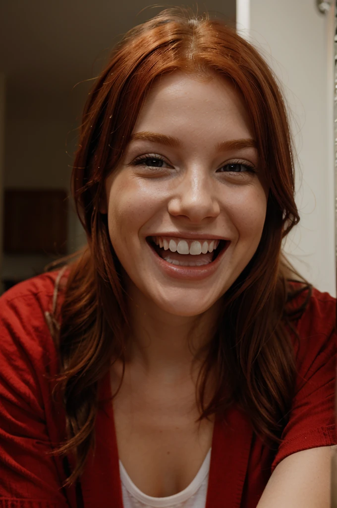 Very young redhead laughing