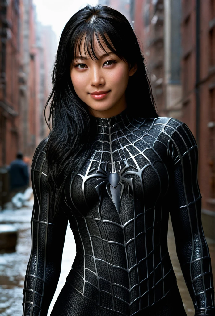 score_9, score_8_up, score_7_up, best quality, realistic, masterpiece, beautiful detail, hyperrealistic, night, (1girl, woman body, smile, black hair), big breasts:1, amazing detailed full body portrait of a beautiful japanese girl, defined muscle girl, wearing a realistic and highly detailed black raimi spider-man suit, ((huge muscular girl)), professional model wears ultra - detailed black raimi spider - man suit, ultra - detailed and grained black raimi spiderman suit, suit covered entire body and hand, black spiderman gloves, wet, (workout pose), (full body), (dirty skin), close up, octane render, highly detailed, volumetric, dramatic lighting, (highest quality:1.1), (HDR:1.3), (top quality, best quality), realistic, high definition,
