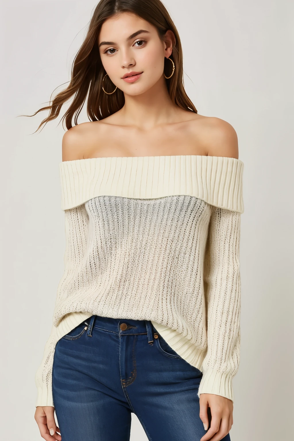 ((Best quality)), ((masterpiece)), (detailed), 1 girl, off shoulder sweater, 