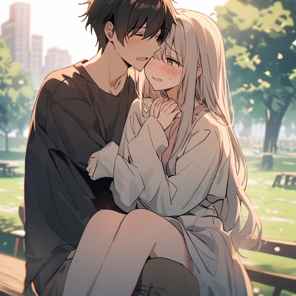 a couple  boy and girls meet in park and say last goodbye they are very sad, emotion , new was girl starting carry 