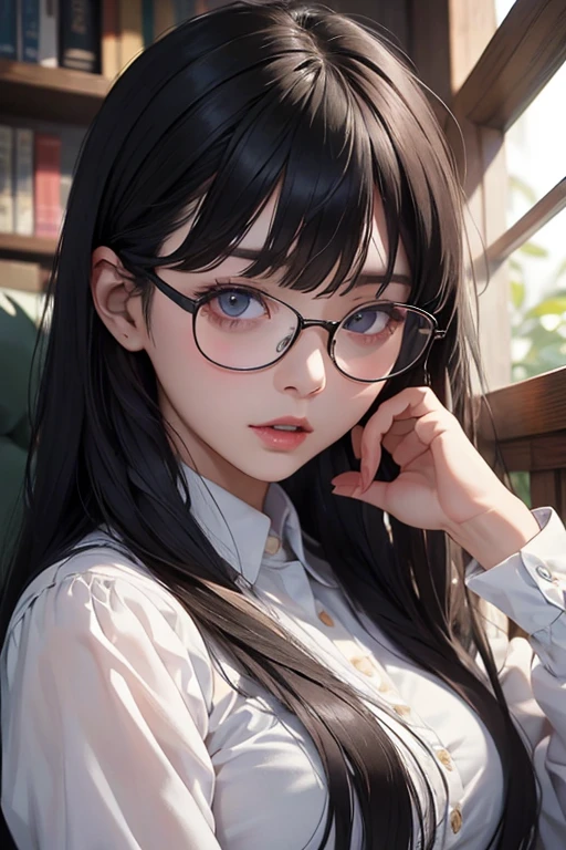 Highest quality、masterpiece、High sensitivity、High resolution、Detailed Description、Slender women、Glasses、Bondage、Frightened expression、