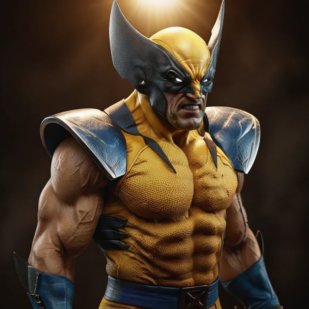 a highly detailed photorealistic portrait of a hug jackmam dressed as wolverine, side view, in brazil, ultra high definition, film, claws, professional, 8k, sharp focus, hyper realistic, intricate details, vivid colors, dramatic lighting, gritty texture, cinematic composition