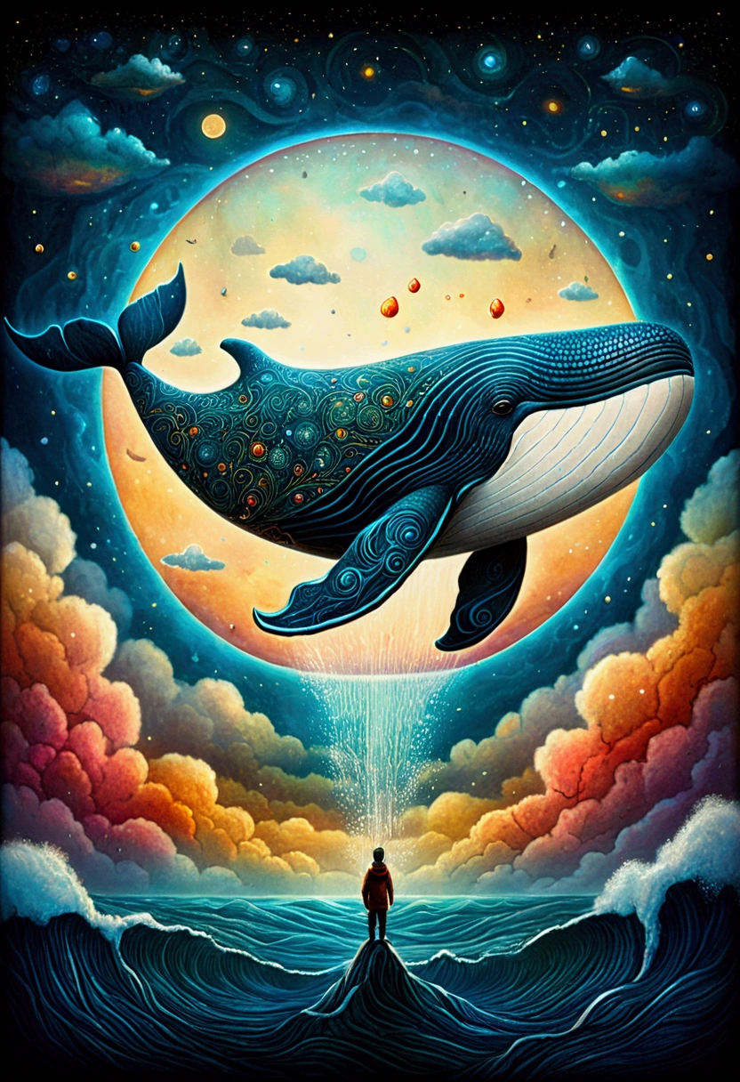 Flying Whale, sky, by Lisa_Frank, cinematic still, (best quality, masterpiece), very aesthetic, perfect composition, intricate details, ultra-detailed, vivid colors