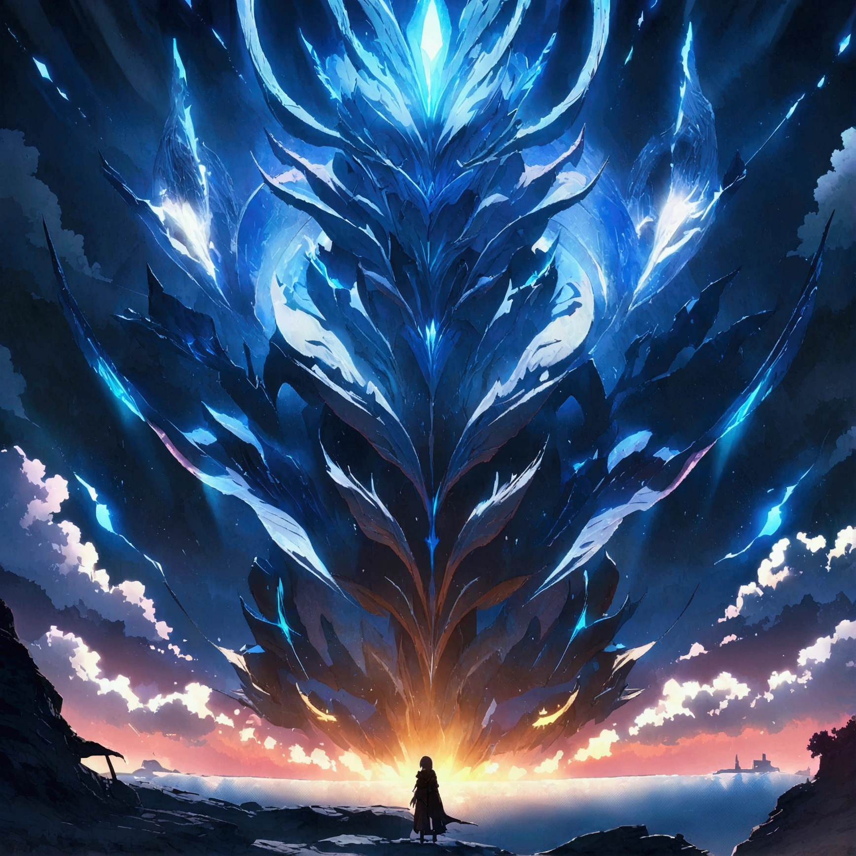 Male, fair skin, light blue eyes, long dark hair on one side and slightly shorter on the other, pointy ears, some small scars on his arms and legs, "Final Fantasy-inspired anime design, filled with dramatic and stunning lighting, infused with creative details, ultra-fine 2D design, scenery bathed in creativity, boasting 2D anime resolution clarity, HD anime graphics, high-octane rendering"