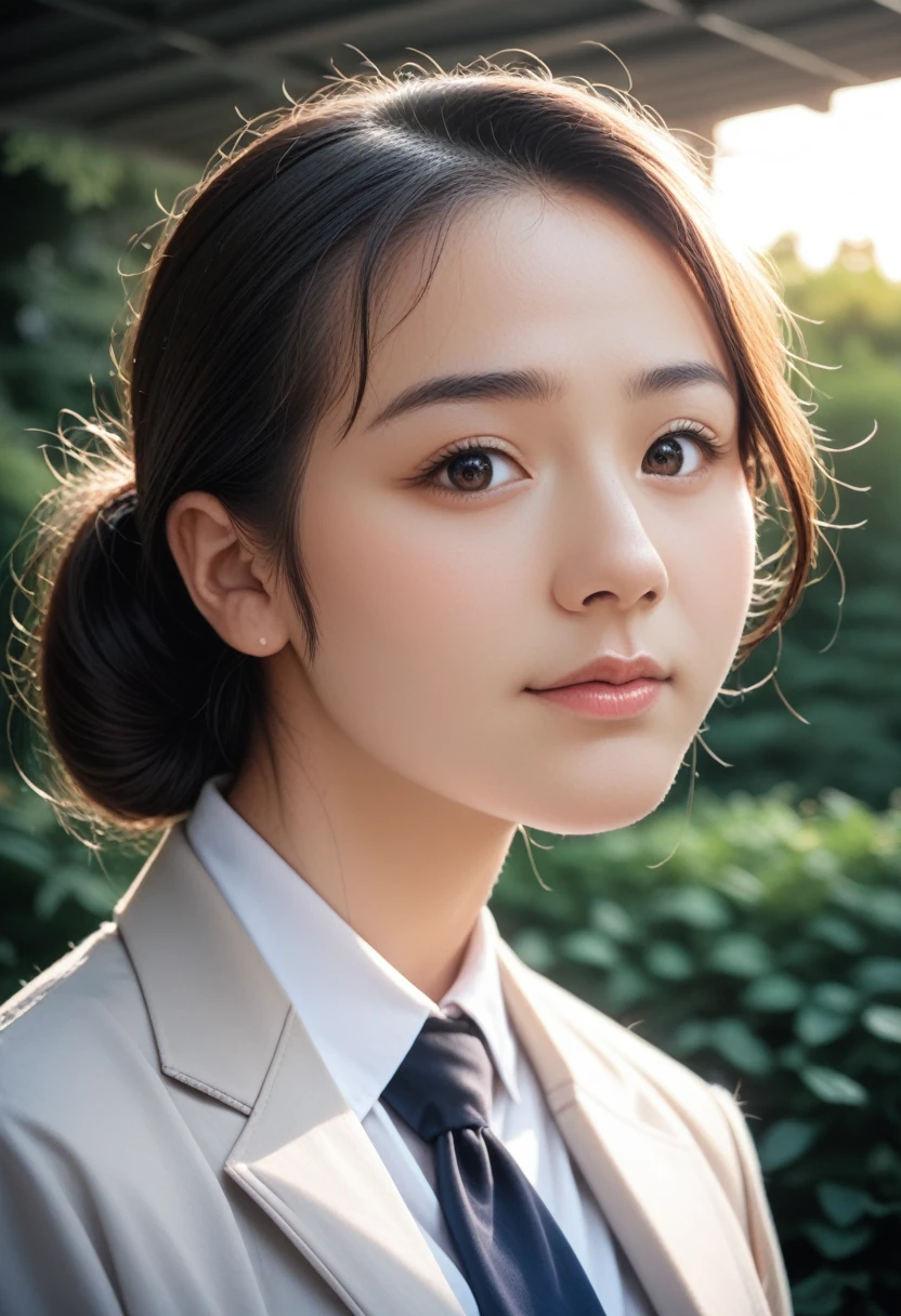 8k, raw photo, best quality, masterpiece, realistic, photo realistic, clear, professional lighting, beautiful face, best quality,ultra high res, realistic japanese beautiful, Super detailed, 1girl, outdoor, backlighting