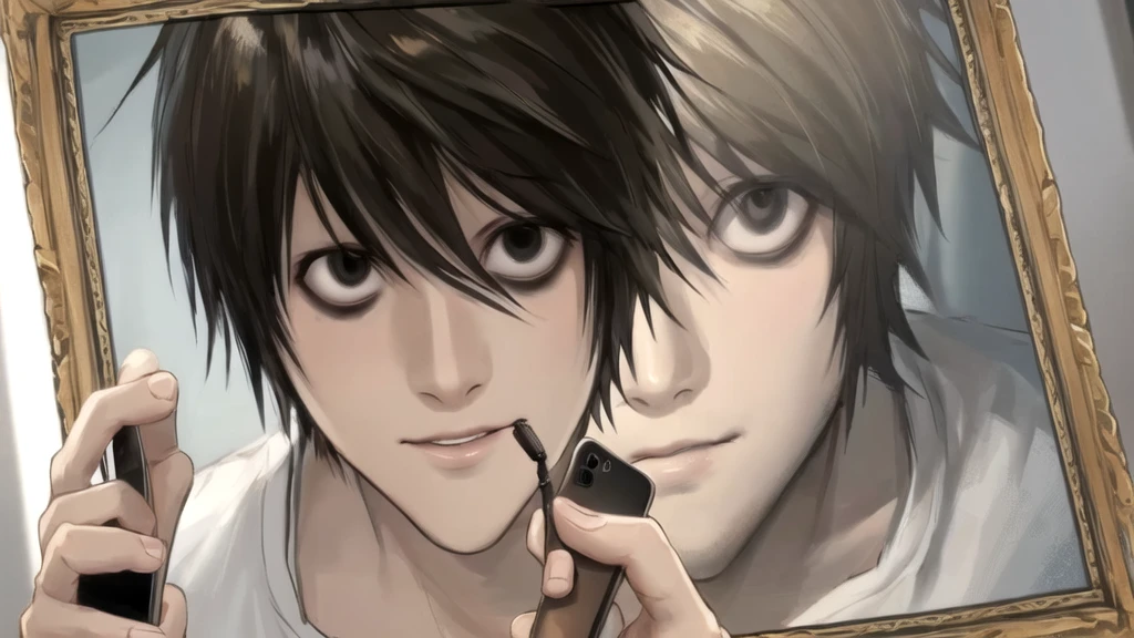 1 boy, man, perfect anatomy, mesmerizing black eyes, 8k resolution, (one person), (realism: 1.2), (masterpiece: 1.2), (cowboy frame: 1.2), dark romantic lighting, (high detail: 1.2), (detailed face: 1.2), (gradients), bright detailed eyes, (natural light: 1.2), solo, indoors, perfect lighting, perfect facial features, perfect angle, perfectly drawn eyes, man, smile, skinny, holds the phone in his hand