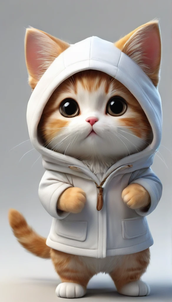 Highest quality,animal,cute,No humans,kitten,Stand on two legs，Hands at your side，brown，Wearing a hood,