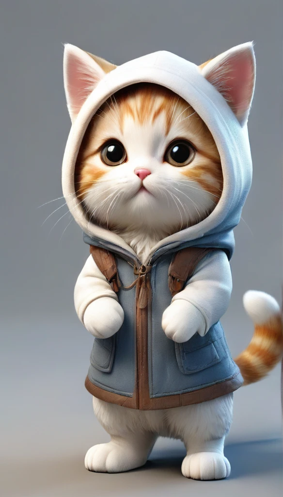 Highest quality,animal,cute,No humans,kitten,Stand on two legs，Hands at your side，brown，Wearing a hood,