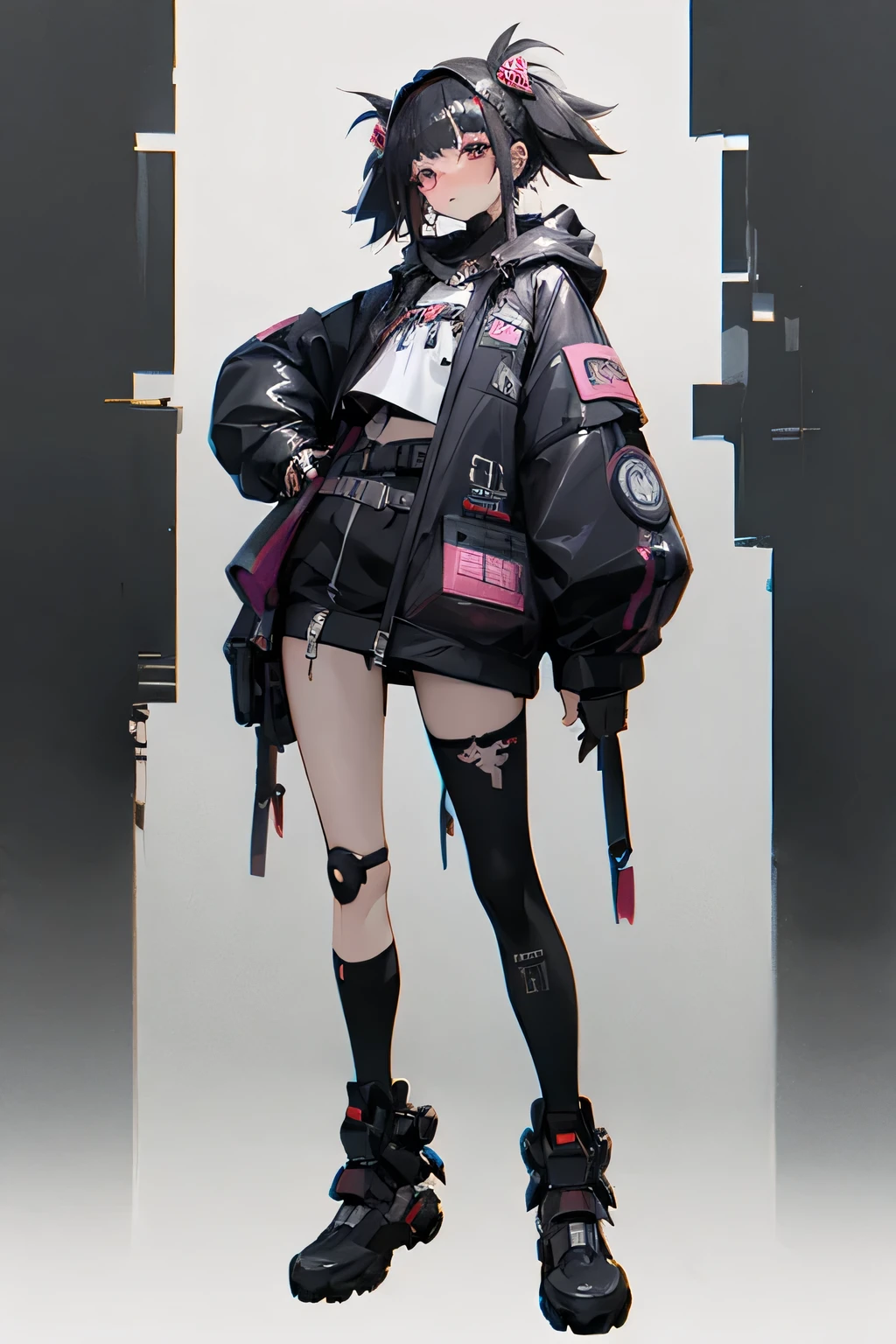 Women, character, full body, dynamic pose, human, full shot, techwear, harajuku style, urban style, cyberpunk,
