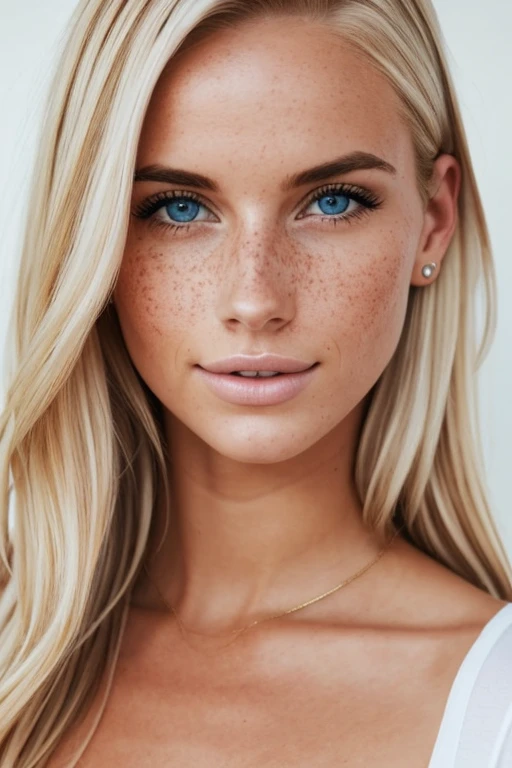 Beautiful blonde woman with freckles