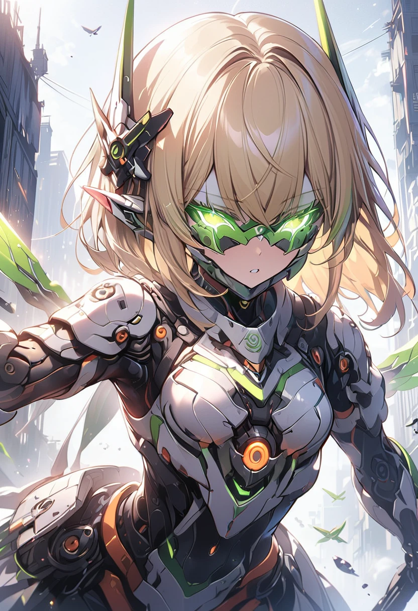 ((masterpiece,High resolution,Highest quality,8k))
(One ELF girl,quiet,8-year-old,Blonde Bob Hair,Beautiful hair quality,Transparent skin,,Small breasts,Slim body)(Female Robot,60% mechanical body,mechanical helmet,Blindfold helmet)
(Yellow-green aircraft)