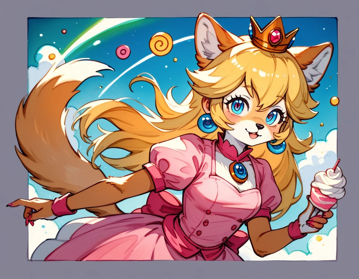 (score_9,score_8_up,score_7_up,score_6_up,score_5_up,score_4_up) Hypnotic splash whipped cream in ornamental watercolor art style, furry, princess peach