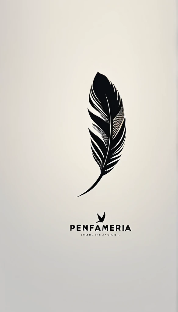 A minimal, modern, simple, cinematic logo design for the brand “Penamemoria". Create a modern, minimalistic, high-quality, logo of a bird feather