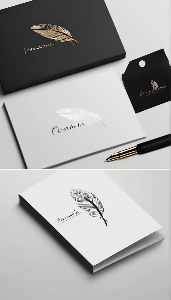 A minimal, modern, simple, cinematic logo design for the brand “Penamemoria". Create a modern, minimalistic, high-quality, logo of a bird feather