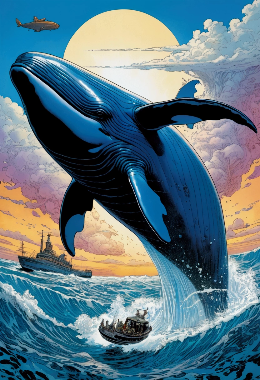 Flying Whale, sky, by Lisa_Frank, cinematic still, (best quality, masterpiece), very aesthetic, perfect composition, intricate details, ultra-detailed, vivid colors