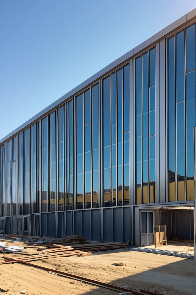 Building under construction with metal