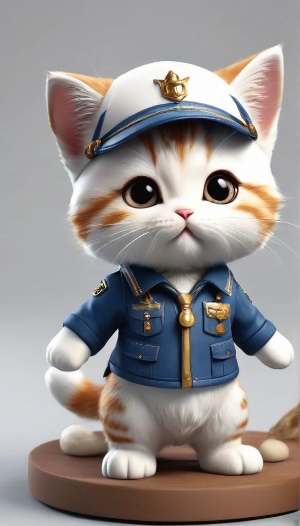 Highest quality,animal,cute,No humans,kitten,Stand on two legs,Hands at your side,brown,Wearing a blue uniform and cap