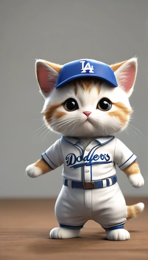 Highest quality,animal,cute,No humans,kitten,Stand on two legs,Hands at your side,brown,Wearing a blue Dodgers uniform