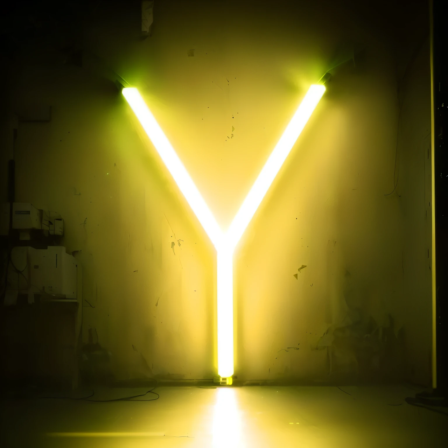 there is a neon light that shines in the dark, yellowish light, asymmetric, Made of neon light, yellow artificial lighting, Yoh Yoshinori, yellow, yoshinari yoh, yellow light, yellow, yammy, yoh yoshinari, yellow lighting, yu-no, Neon volumetric lights, artificial neon light, fluorescent