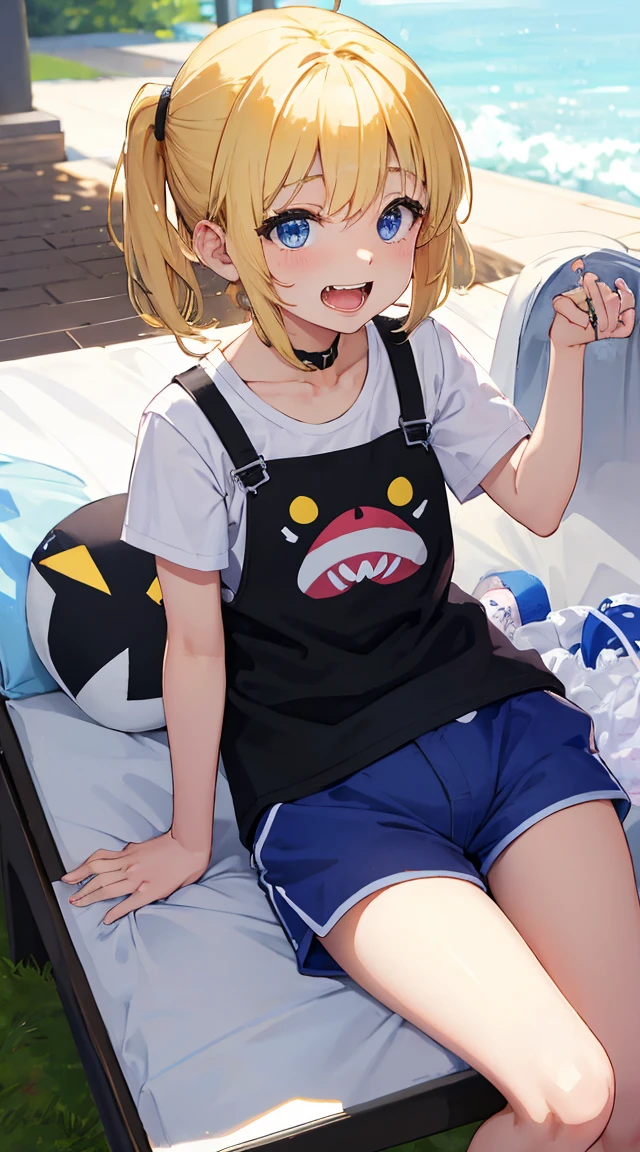 blonde、blue eyes、Double teeth、laugh at、Open、Shorts、Baby Play、Diapers、私にDiapersを当てる姿、Diapers替え、sadistic、dominant