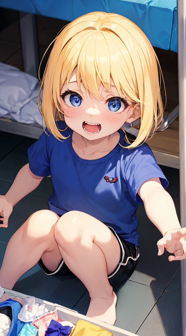 blonde、blue eyes、Double teeth、laugh at、Open、Shorts、Baby Play、Diapers、私にDiapersを当てる姿、Diapers替え、sadistic、dominant