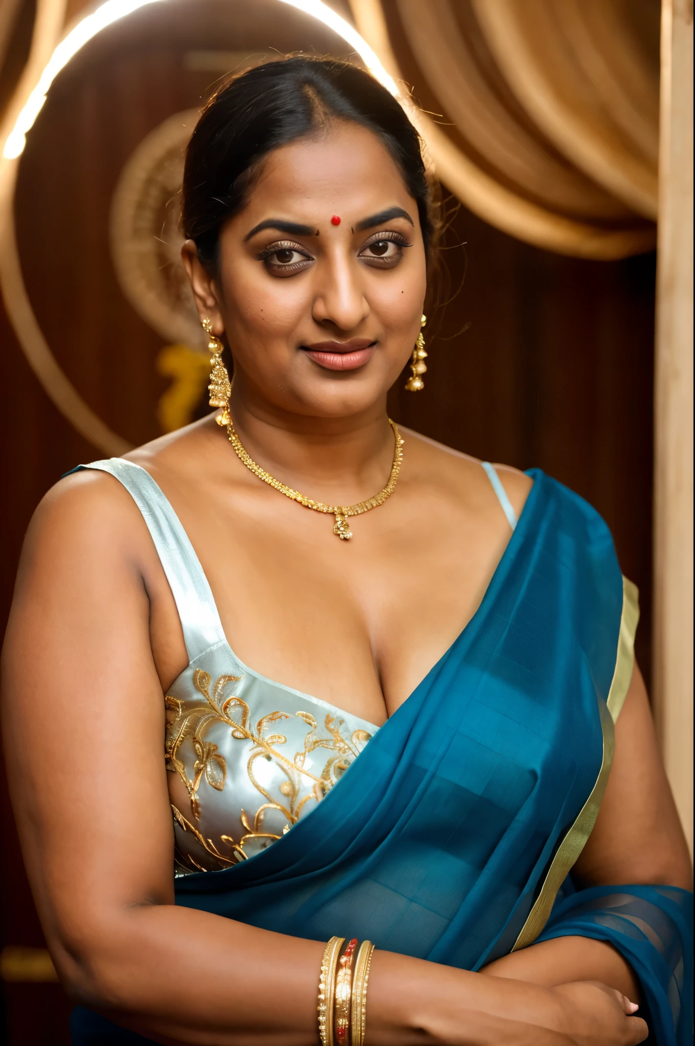 Foto RAW, photorealistic, photography, full body shot, 60 years old Woman, mascara, eye kajal, juicy figure, master shot, perfect eyes, goddess like beauty, pierced eyes, perfect thick chubby mallu Desi aunty bhabhi, Wearing a Stanapatta, a chest-band.Saree model, model Photography, Indian saree shoot, Indian traditional wear advertising photography, traditional wear brand shoot, face of Indian actress Sonakshi Sinha, masterpiece, realistic, realism, incredible details, pleasure, photorealism, detailed skin, skin pores, high contrast, photorealistic Artstation 8k HD digital art trend of high definition and detailed realistic skin texture, ultra detail, realistic skin texture, armature, best quality, ultra high definition, (photorealistic:1.4),, high resolution, detail, raw photo, sweat, Re sharp, by Lee Jefferies Nikon D850 Film Stock Photo 4 Kodak Portra 400 Camera F1.6 Lens Rich Color Ultra Real Realistic Realistic Textures Dramatic Lighting Unreal Engine Trending at Art Station Cinestill 800,(pele altamente detalhada: 1.2), 8k UHD, DSLR, soft-lighting, alta qualidade, grain of film, Fujifilm XT3,she didn't like to wear blouse or bra, she is happy to wear only saree, she hates blouse or bra, highly detailed hairy armpits, hyper realistic skin, skin pores, sweat, veins, stubble armpits, temptation, appealing figure, appealing body language, fleshy arms, horny indian mommy, she wants to dominate yoys by showing her tempting figure, irresistibly hot, armpits hair clearly visible, freckles 0.2, stretchmarks 0.2, Sexy mature womanwith ly wrinkled skin, hyper real skin texture, subtly detailed,
