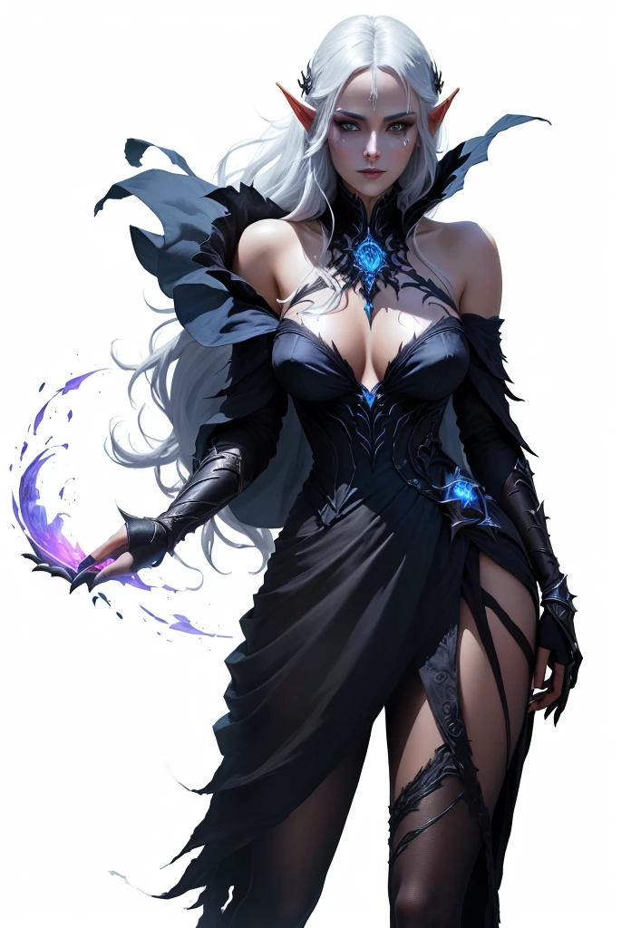 a close up of a woman with a  dress, dark sorceress full view, dark sorceress fullbody pose, trendin on artstation, necromancer sorceress, dark witch character, perfect drow, human :: sorceress, alexandra fomina artstation, painted in the style arcane, pretty face, nice face, sexy, moon high elf, 