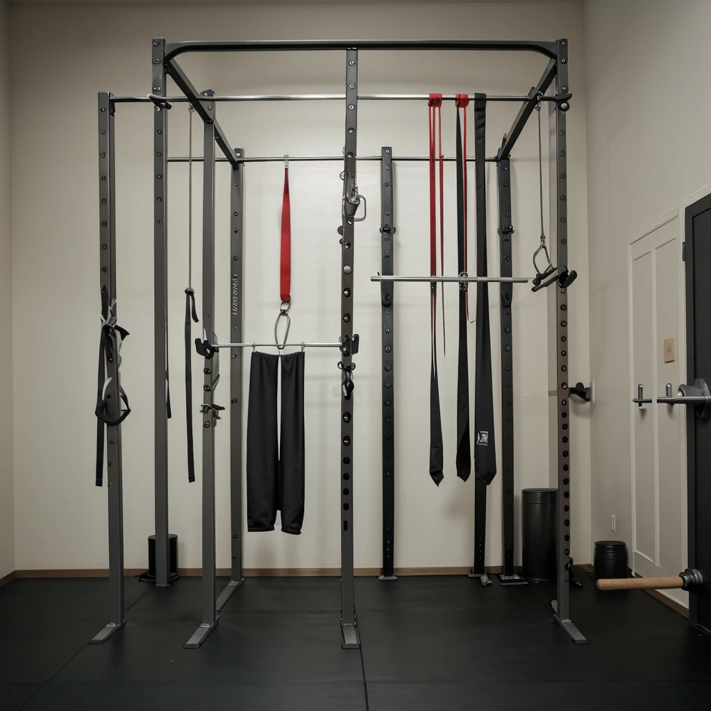 Gym background with a pull up station and no people