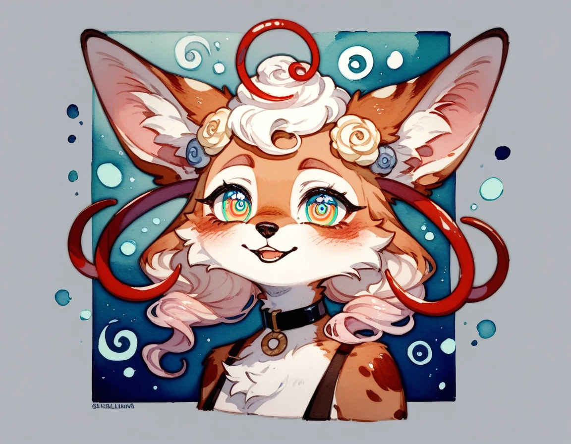 (score_9,score_8_up,score_7_up,score_6_up,score_5_up,score_4_up) Hypnotic splash whipped cream in ornamental watercolor art style, furry, jackalope