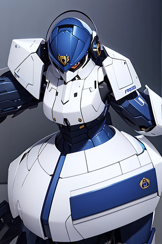 mecha wings、Blue Skirt、Accentuated thighs、chest、Black Hair、1 girl、solo girl、IS、Frame Arms Girl、Alice Gere Aegis、White Armor、Pink Line、income、headphone、hand on own chest、smile、Miike Naeko,One girl,alone,police,police ユニフォーム,police woman