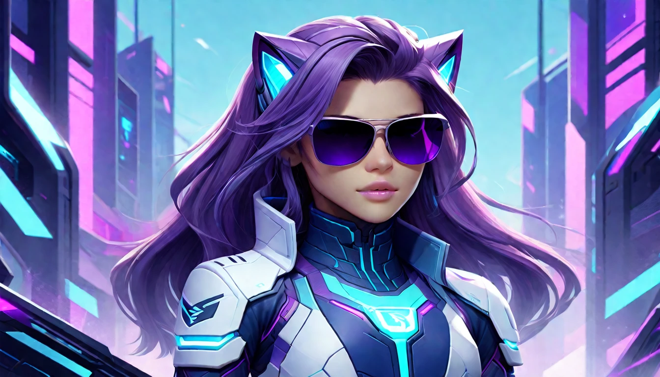 a character with an e-sport player look, using shades of blue and purple