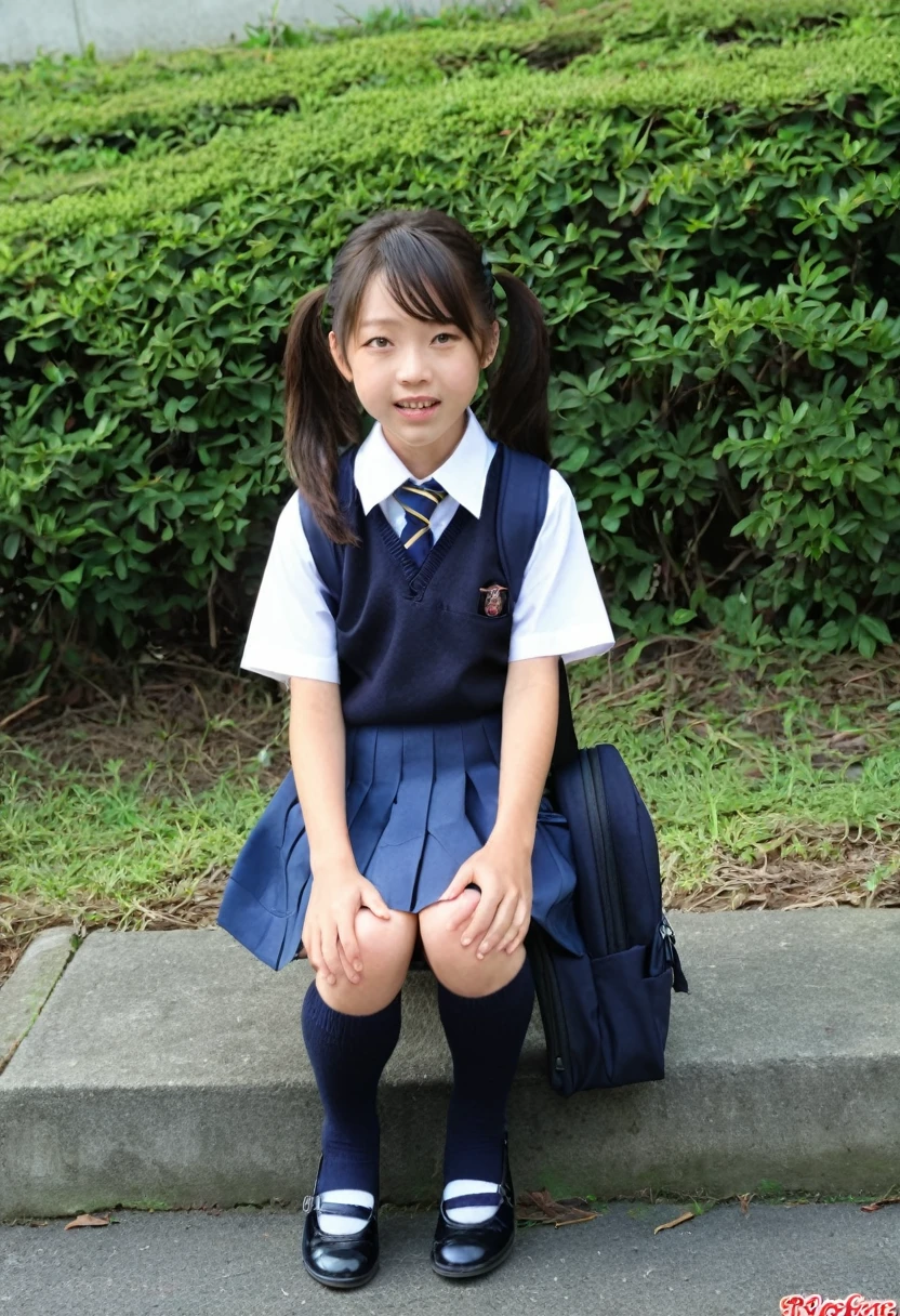 Japanese,,Innocent face,Teenage Girle,Primary school students,Private elementary school,uniform,Carry a school bag,Summer clothes,Sitting.During sex、