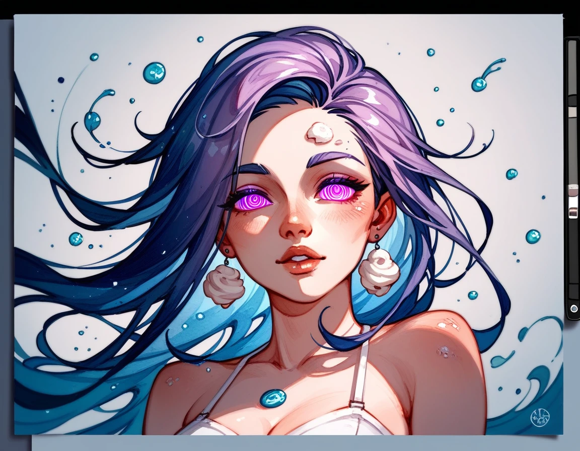 (score_9,score_8_up,score_7_up,score_6_up,score_5_up,score_4_up) Hypnotic splash whipped cream in ornamental watercolor art style, Vivec, Elder Scrolls