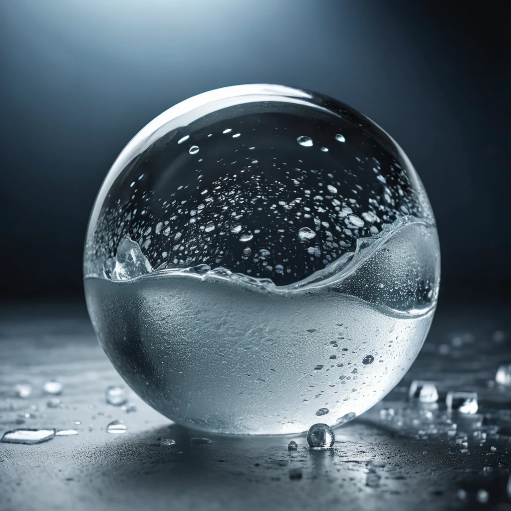 Generates a perfect ice sphere in the foreground, on a flat gray background with stunning lighting for a perfect shot. Professional photography, 8k, RAW photo, The best quality, masterpiece, photorealistic, Highly detailed, cinematic lighting, sharp focus, réflex digital, high resolution, photorealistic,