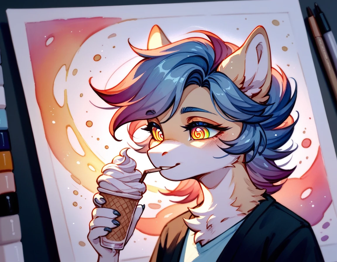 (score_9,score_8_up,score_7_up,score_6_up,score_5_up,score_4_up) Hypnotic splash whipped cream in ornamental watercolor art style, furry, My Little Pony